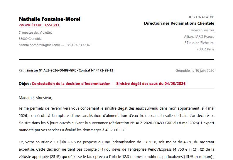 Aperçu d’un modèle de courrier