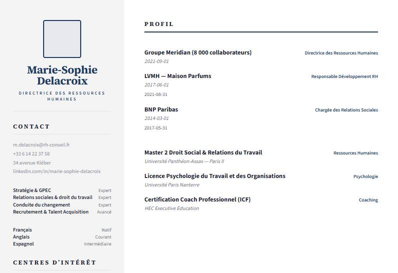 Aperçu d’un modèle de CV