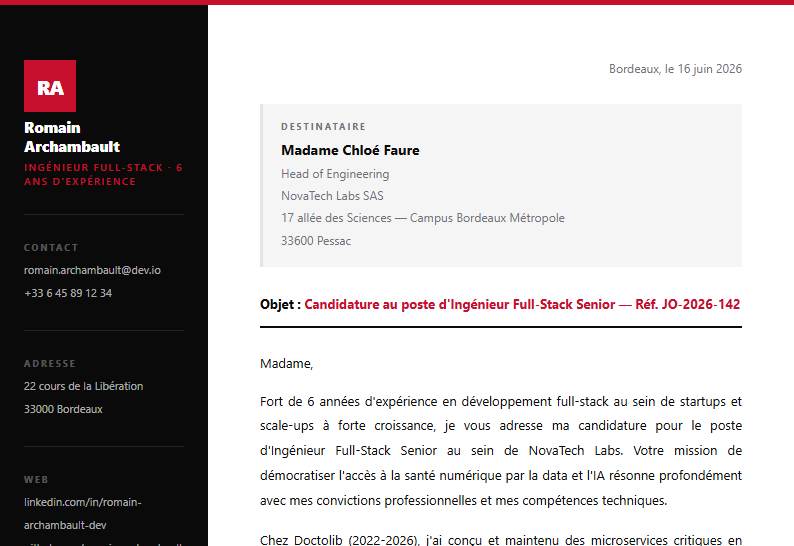 Aperçu d’un modèle de lettre de motivation